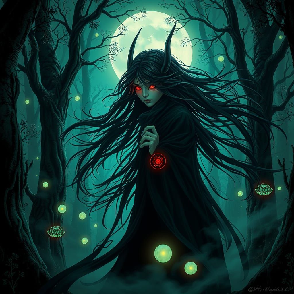 Cyberpunk Forest Spirit with Ancient Trees and Bioluminescen...