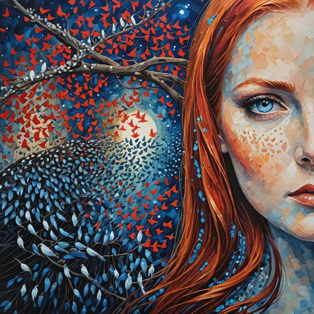 Moonlit Murmuration: Abstract Portrait of Woman