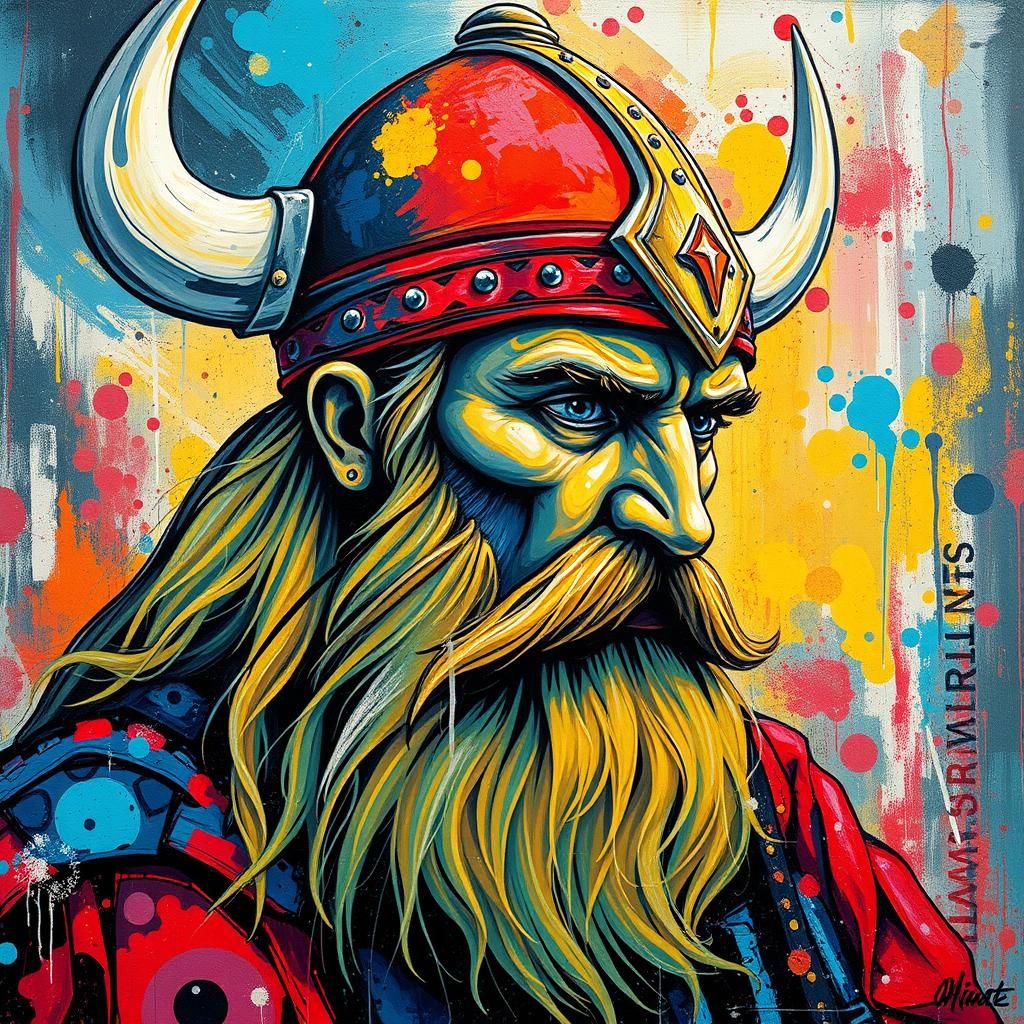 Abstract Northern Lights Viking in Picasso Style
