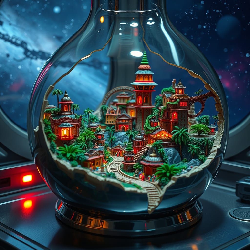 Miniature Neo-Andean City in Futuristic Flask