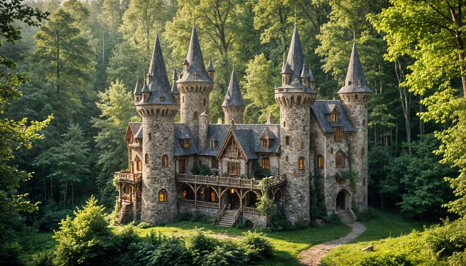 Enchanted Fairy Tale Castle in Misty Woods