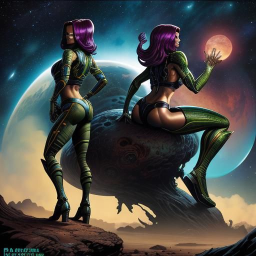 Alien Bikini Model on Distant Planet, Comic Book Art