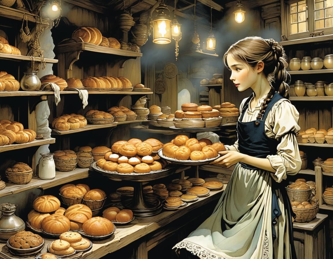 Whimsical Bakery Scene in Intricate Style