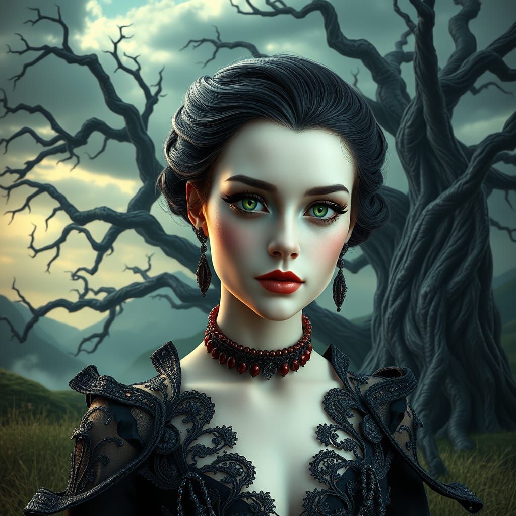 Gothic Princess in a Dark, Moody Landscape