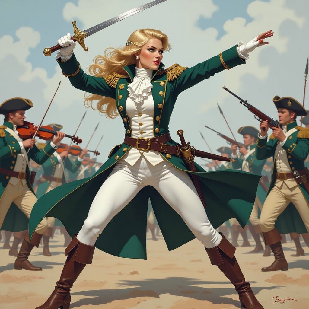 Elven Officer Charges into Battle as Romantic Oil Painting