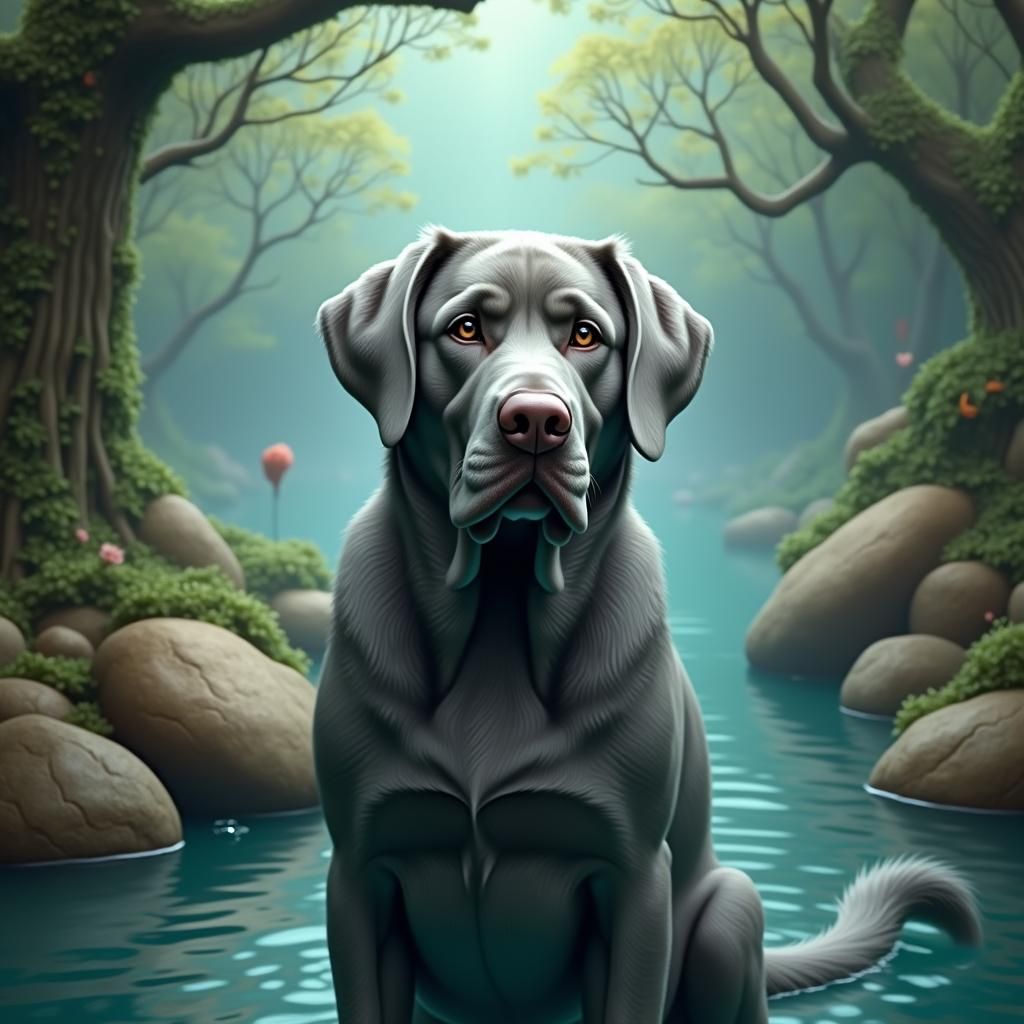 Majestic Gray Labrador in Dreamlike Fantasy Environment