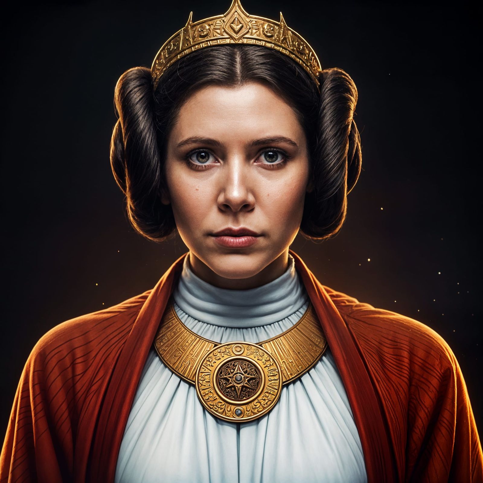 Princess Leia in Regal Sci-Fi Attire, Epic Portrait in Triad...