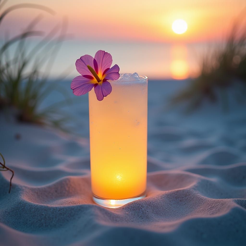 Moonlight Margarita on White Sand Beach at Dusk