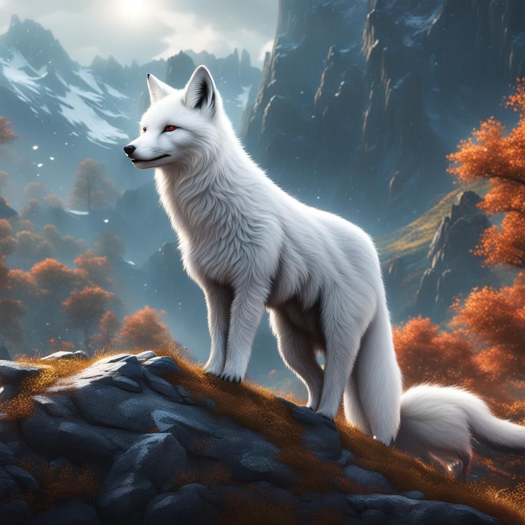 White Fox Mountain Scene: Detailed Matte Painting