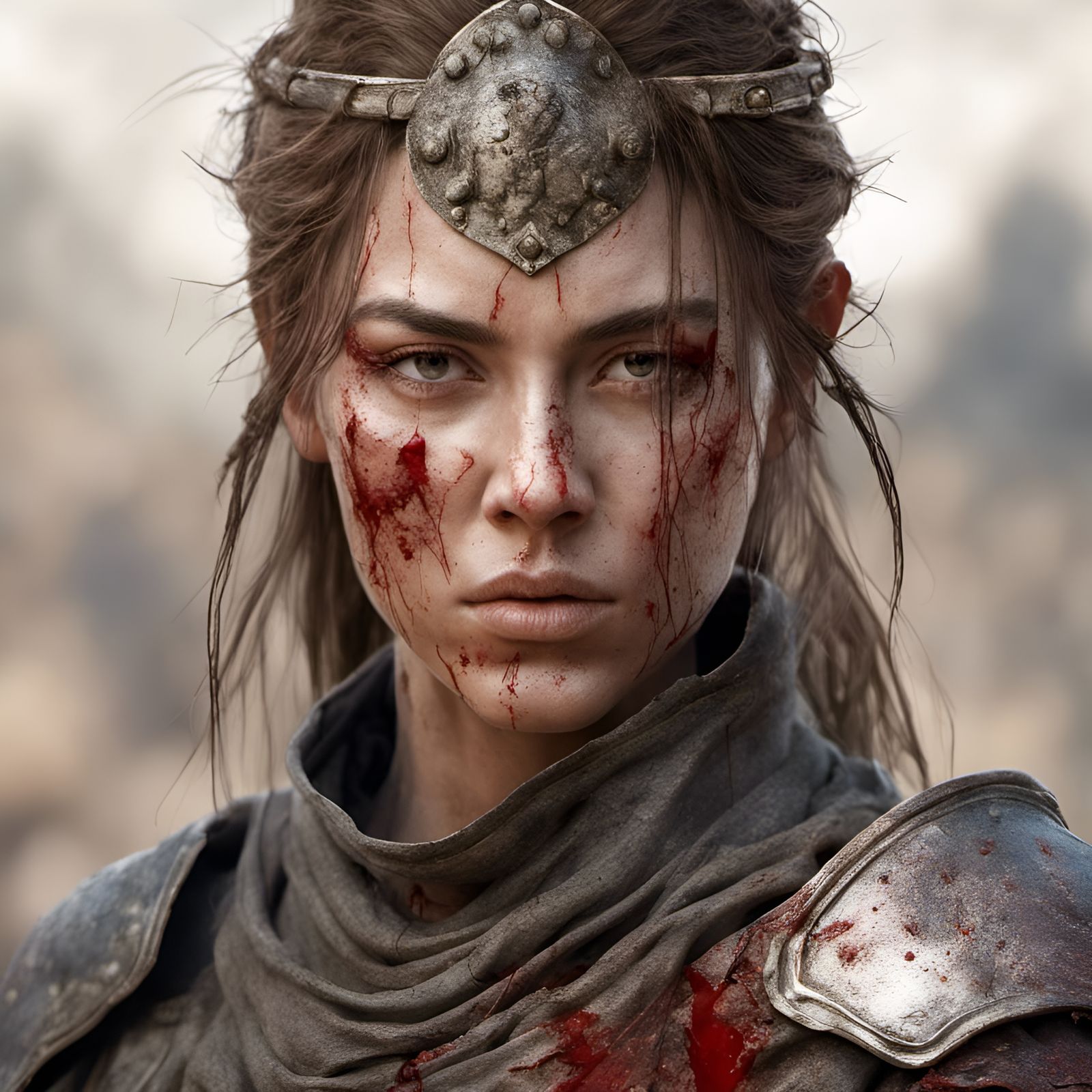 Medieval Warrior Woman Portrait in Comic Book Style