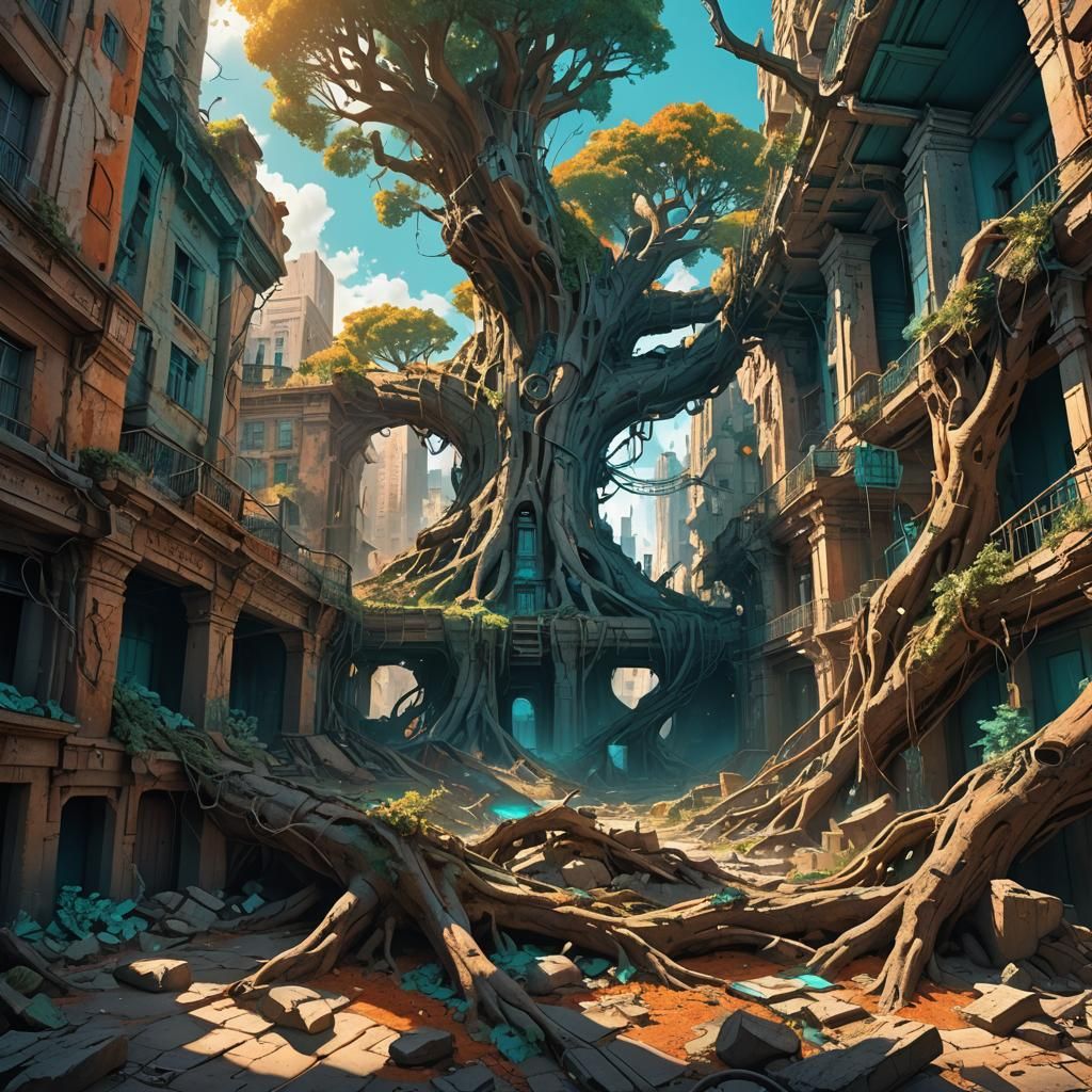 City in Ruins: Nature's Reclamation in Concept Art