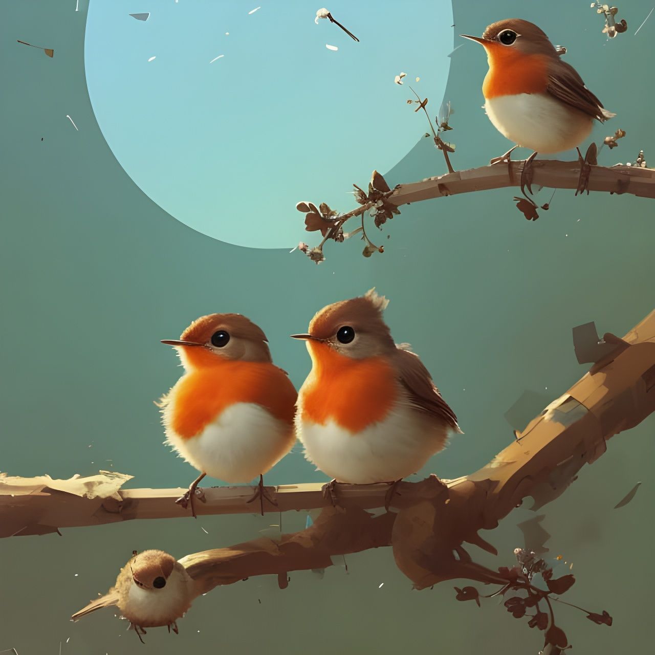 Adorable Robin Family Portrait in Digital Art