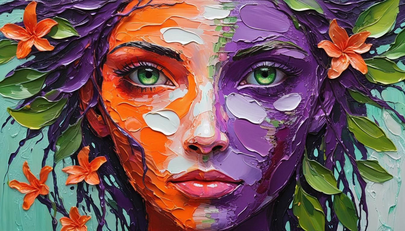 Bioluminescent Humanoids in Impasto Botanical Seascape