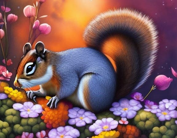 squirrel in a flower bed