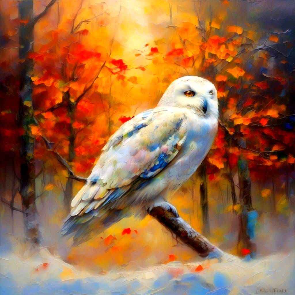 Dreamlike Autumn Scene with Snow Owl