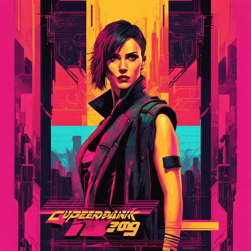 Cyberpunk 2099 Cityscape in Neon Pop Art Style