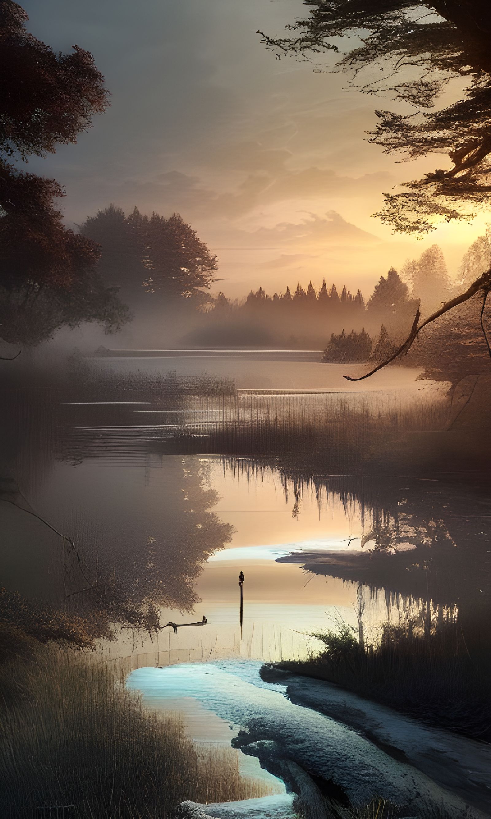 Breathtaking River Landscape at Sunset: Hyper-Realistic Illu...