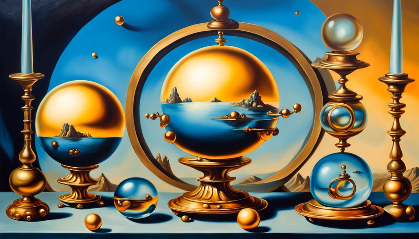 Mysterious Still Life with Glowing Orbs and Intricate Patter...