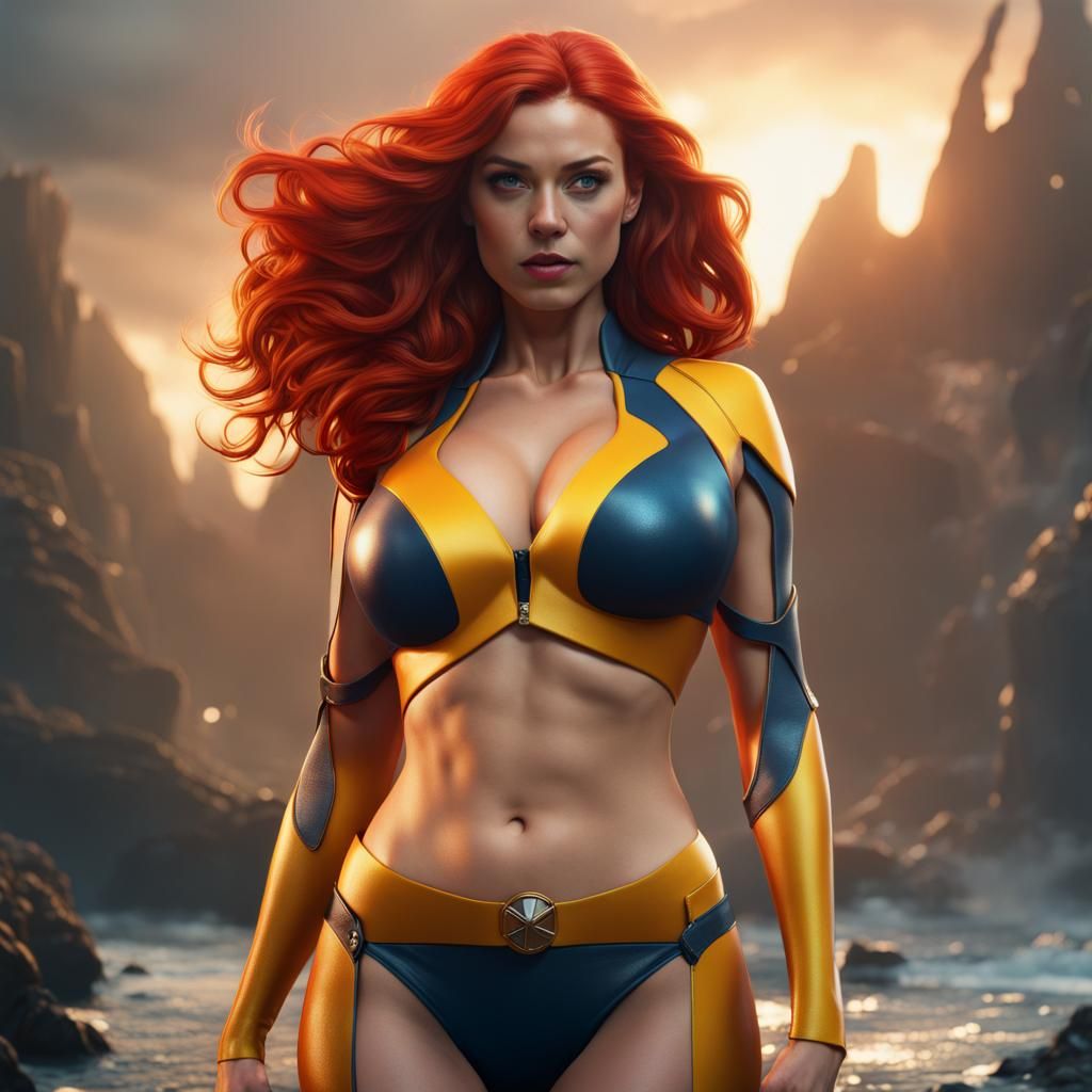 Jean Grey in Bikini: Detailed Fantasy Concept Art