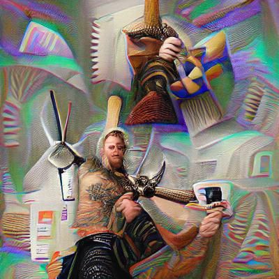 Cyberpunk Viking Warrior in Futuristic Armor