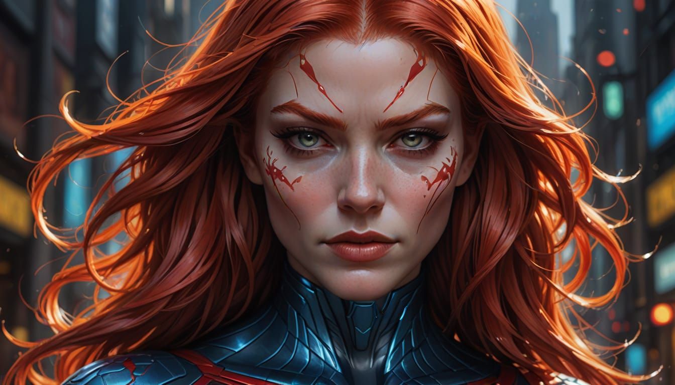 Striking Portrait of Redhead in Body Paint
