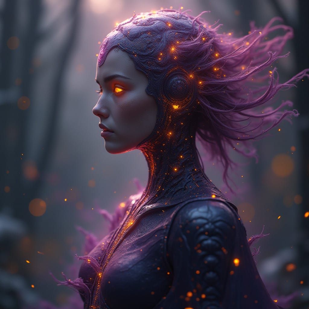 Ethereal Female AI Entity in Dark Fantasy Concept Art