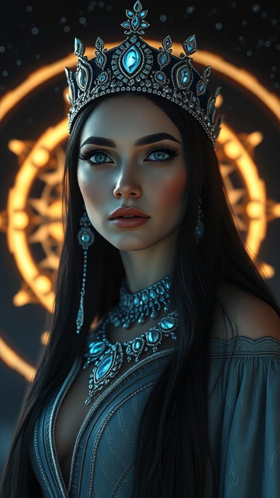 Regal Woman with Silver and Blue Jewelry