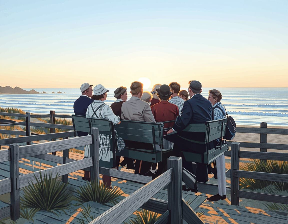 California Sunset School Bus in Illustration Style