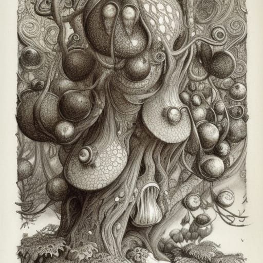 Whimsical Animals and Mushrooms in Rococo Style