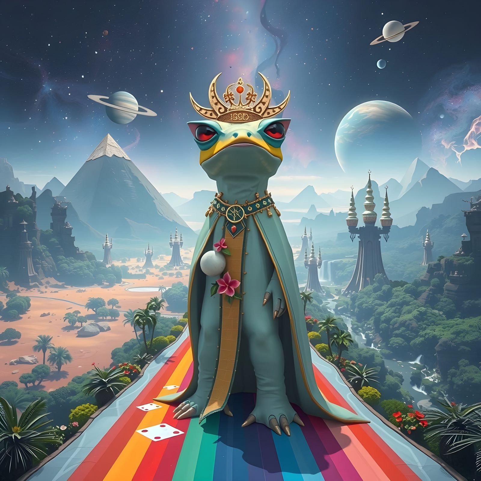 Ethereal Cosmic Landscapes with Rainbow Towers and Crystal R...