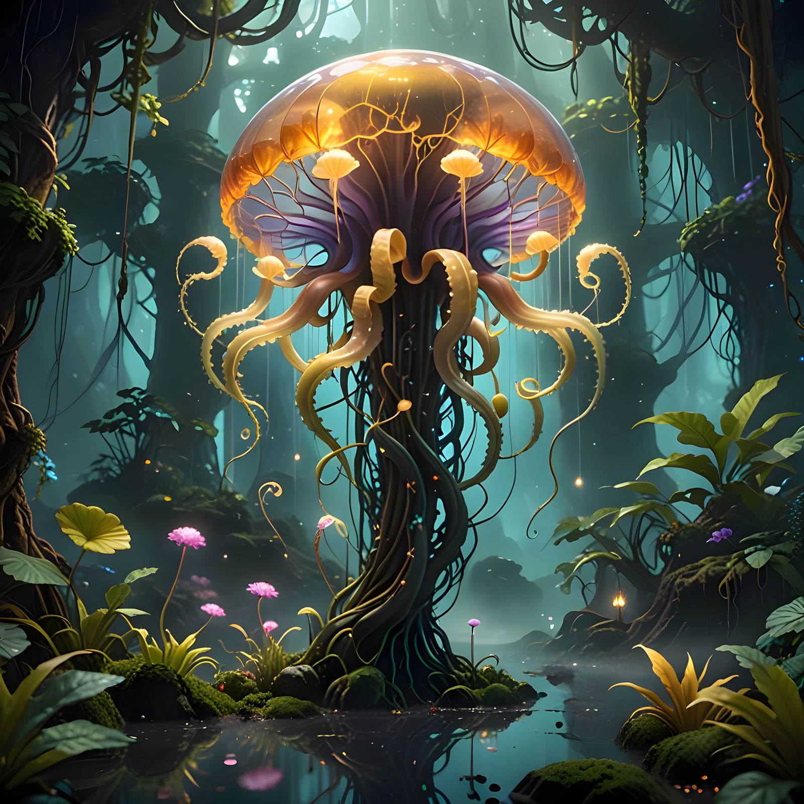A floating plant with roots that drift like jellyfish tentac...
