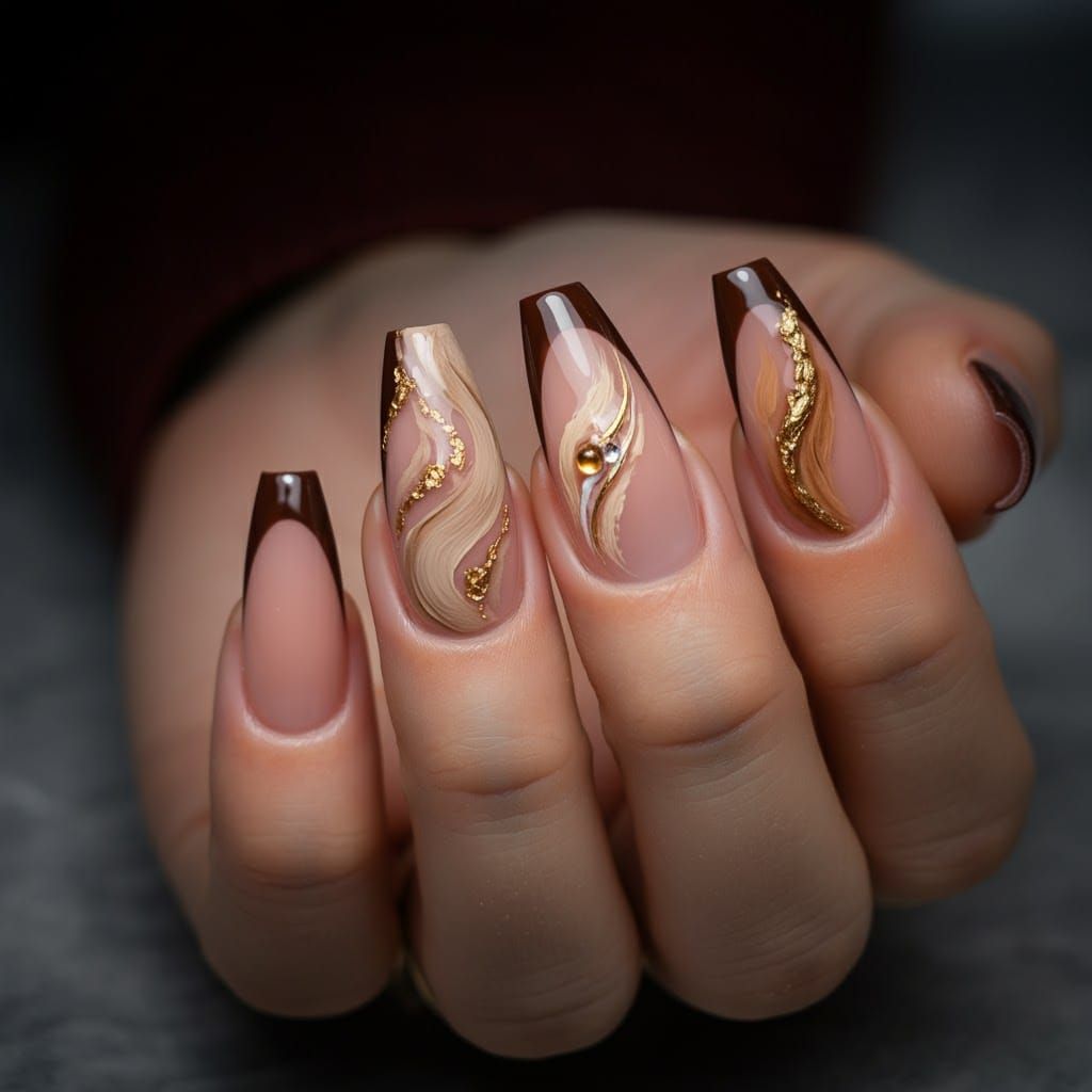 Elegant French Tip Nail Art with Gold Details