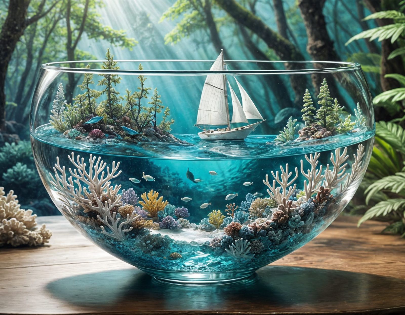 Underwater Reef in Crystal Glass Bowl