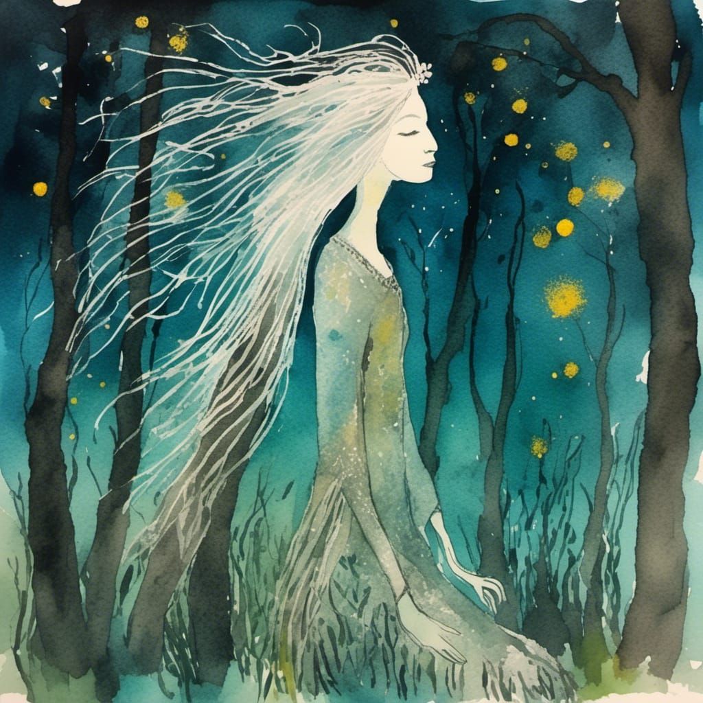 Ethereal Woman in Twilight Forest