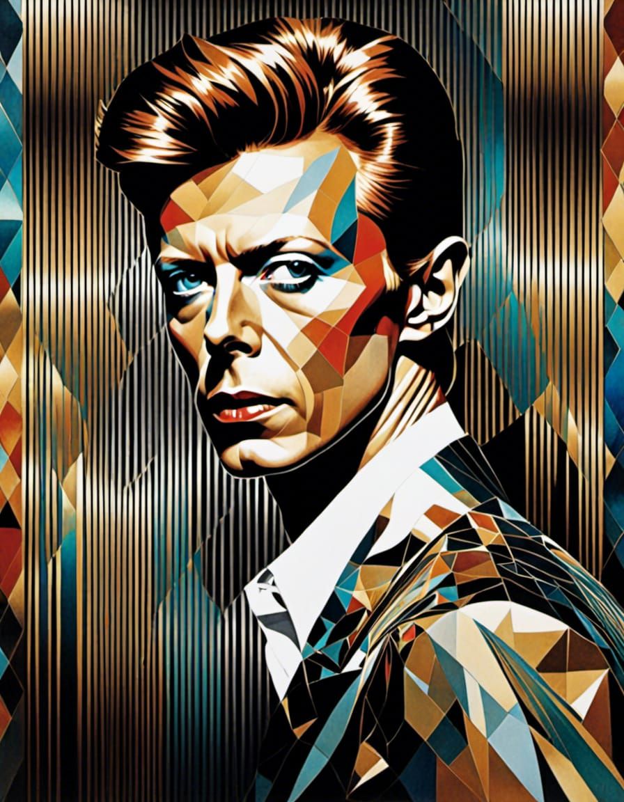 David Bowie Portrait in Scrapbook Doodle Style