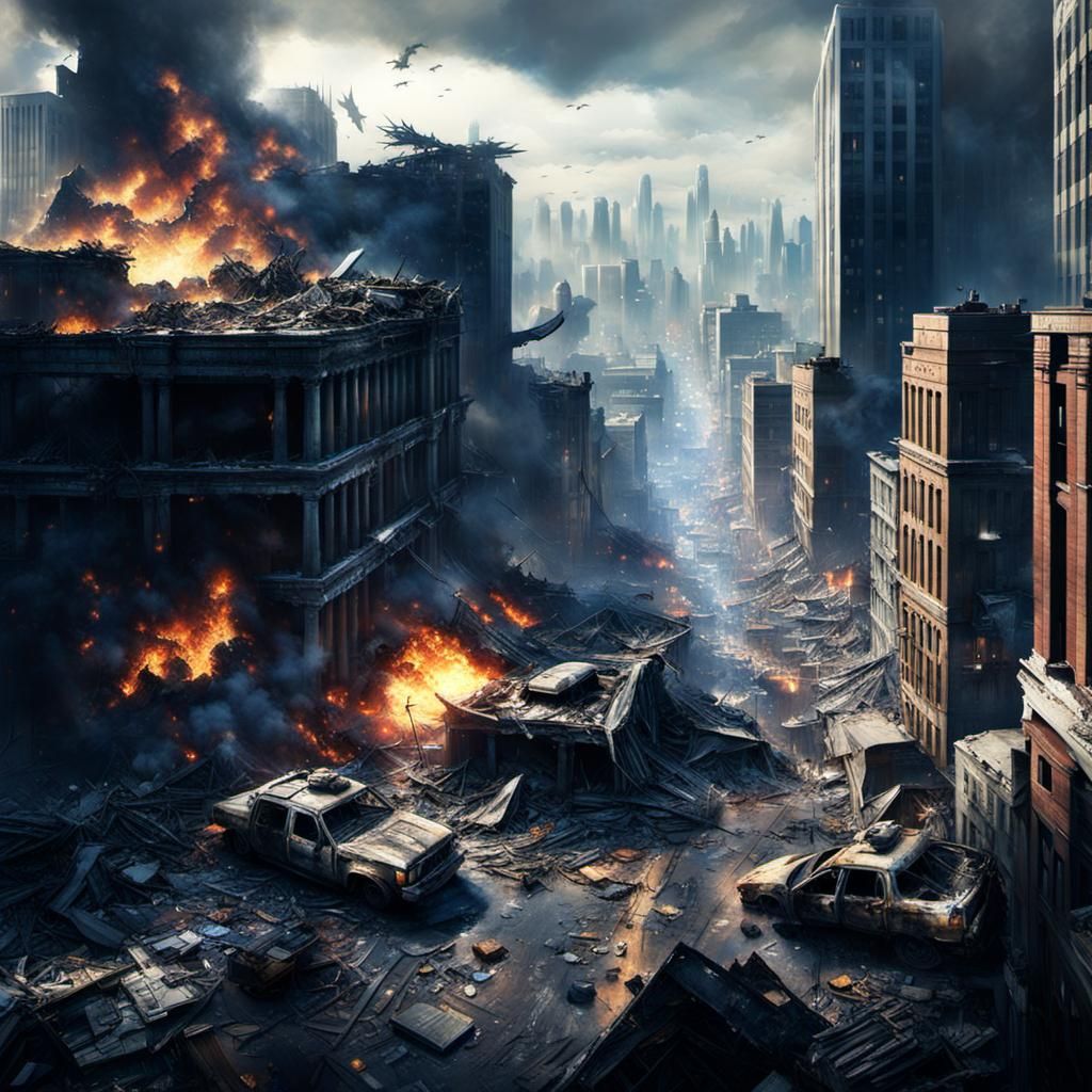 Apocalyptic City Destruction From Above: Hyperrealistic Art