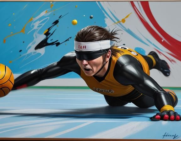 Dynamic Goalball Athlete Poster Art in Impasto Style