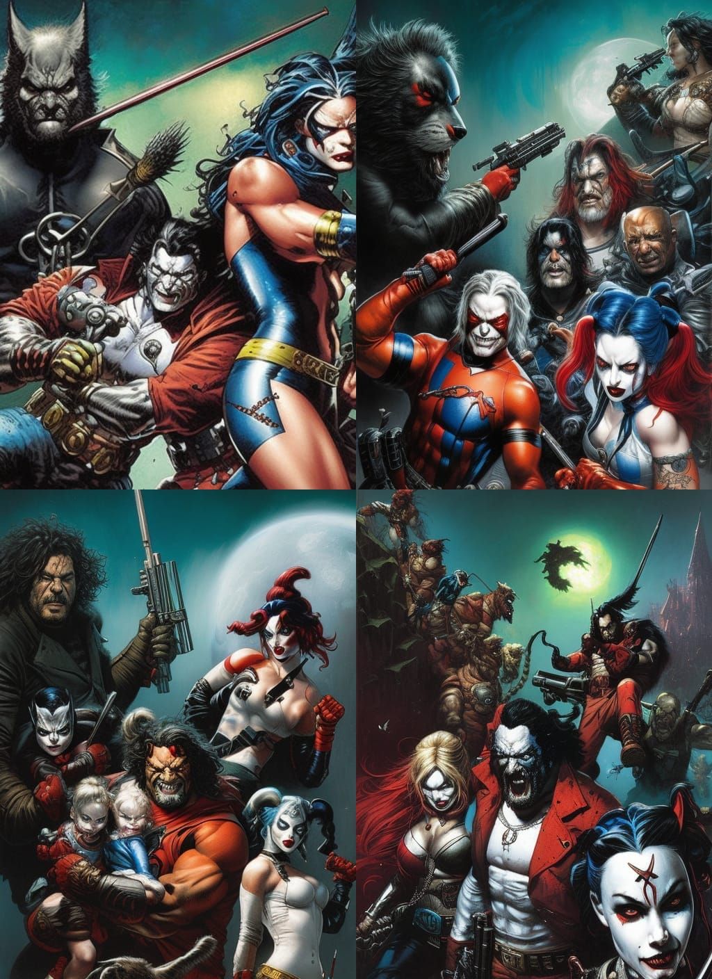 Harley Quinn and Lobo Crayon Caricature