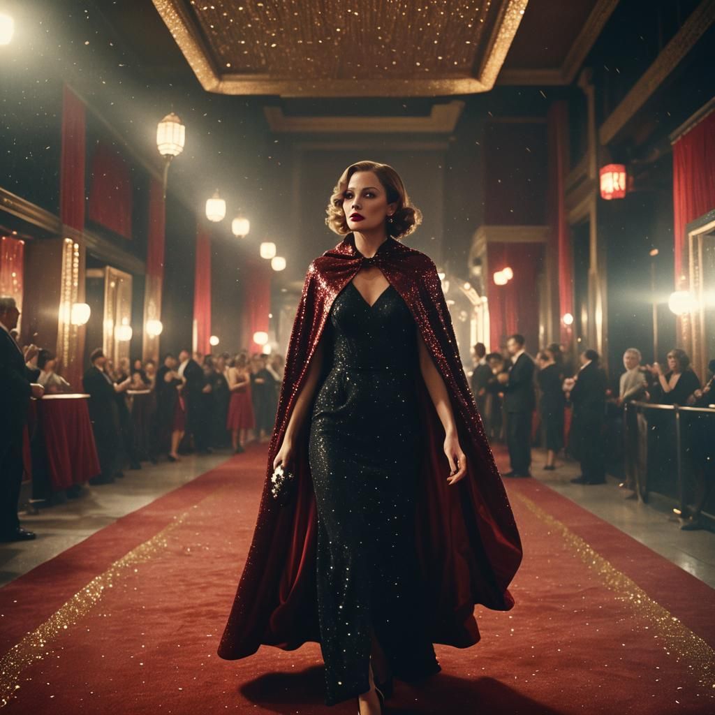 Glamorous Woman on Red Carpet in Old Hollywood Style