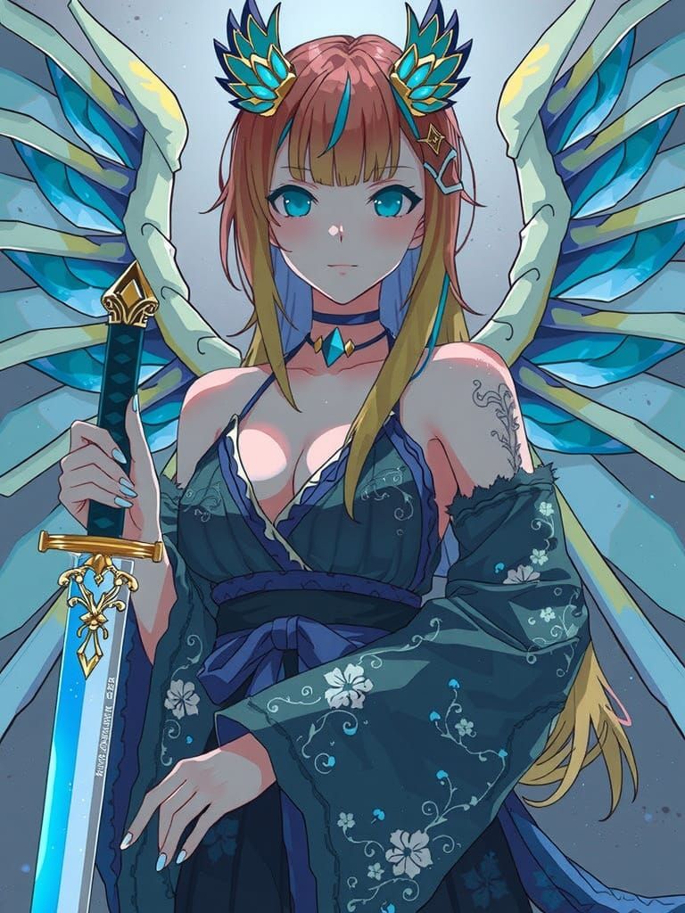 Anime Woman with Dragon Wings and Katana