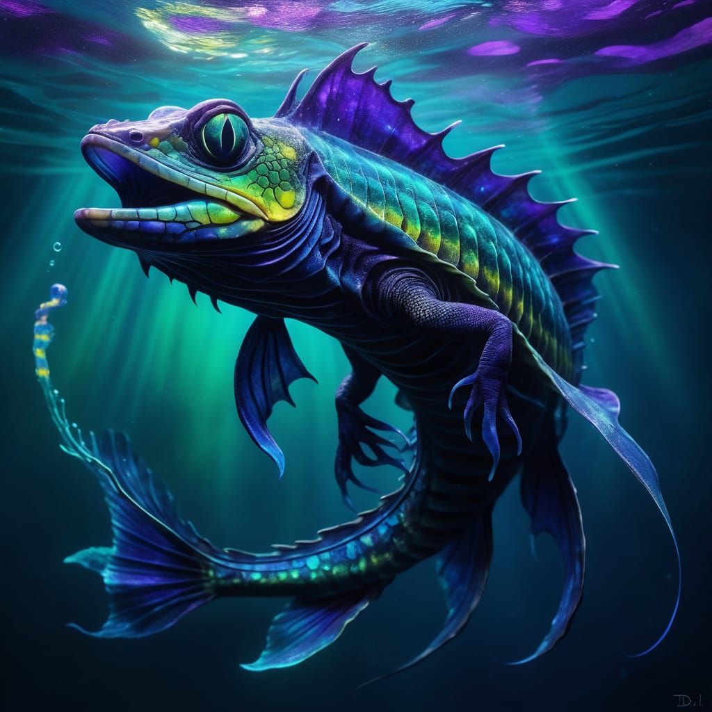 Iridescent Alien Serpent Emerges from Turquoise Ocean