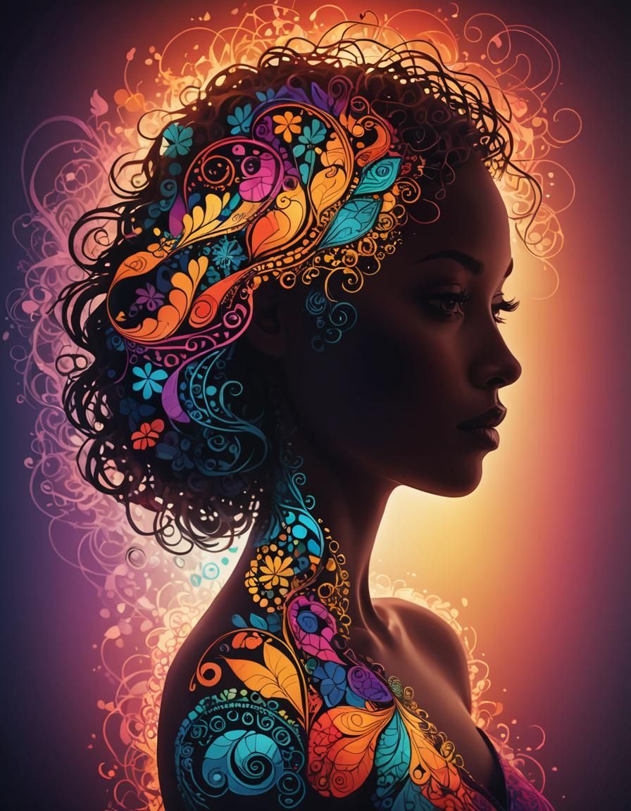 Vibrant Zentangle Silhouette with Digital Glow