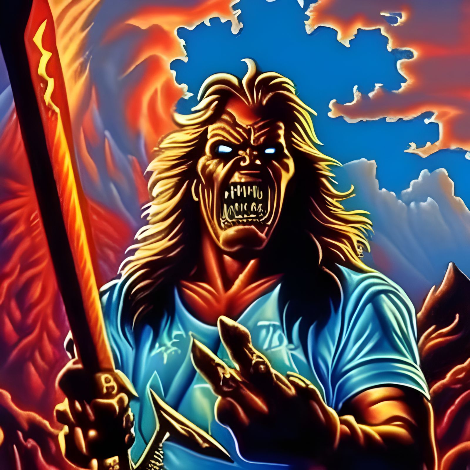 Flaming Skull in a Heavy Metal Album Art Style