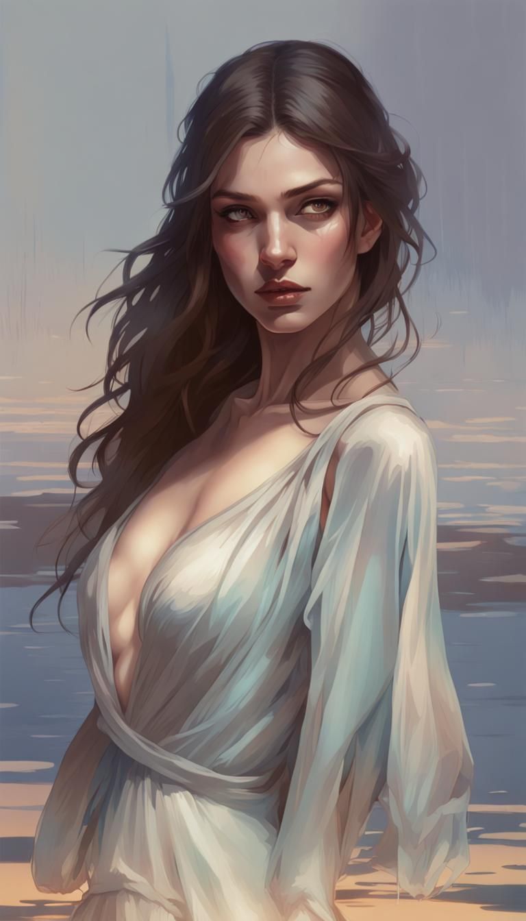 Beautiful Woman in Silk Dress, Hyperdetailed Digital Art