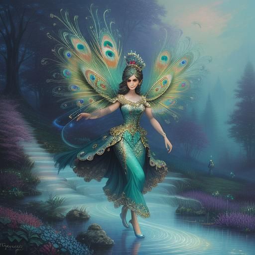 Ethereal Peacock-Fairy in Hyperdetailed Fantasy