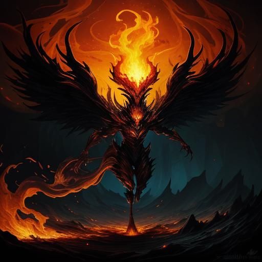 Fiery Ember Spirit in Dark Surrealism Style