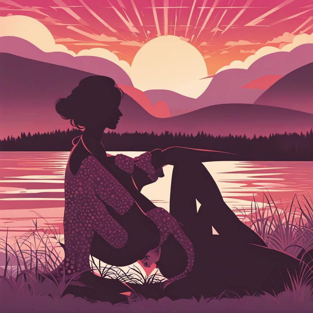 Geometric Finnish Landscape with Silhouetted Woman