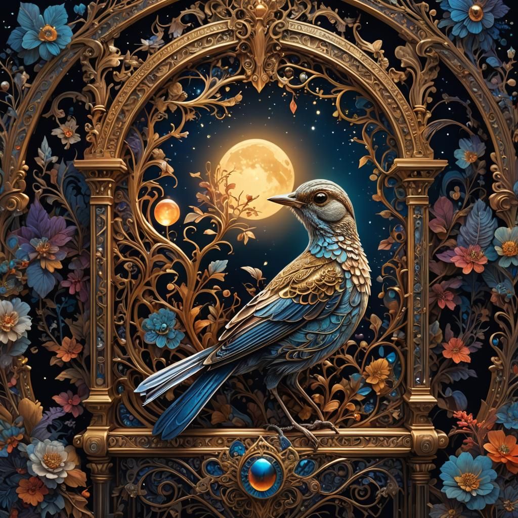 Surreal Nightingale Song: Detailed 3D Art Illustration