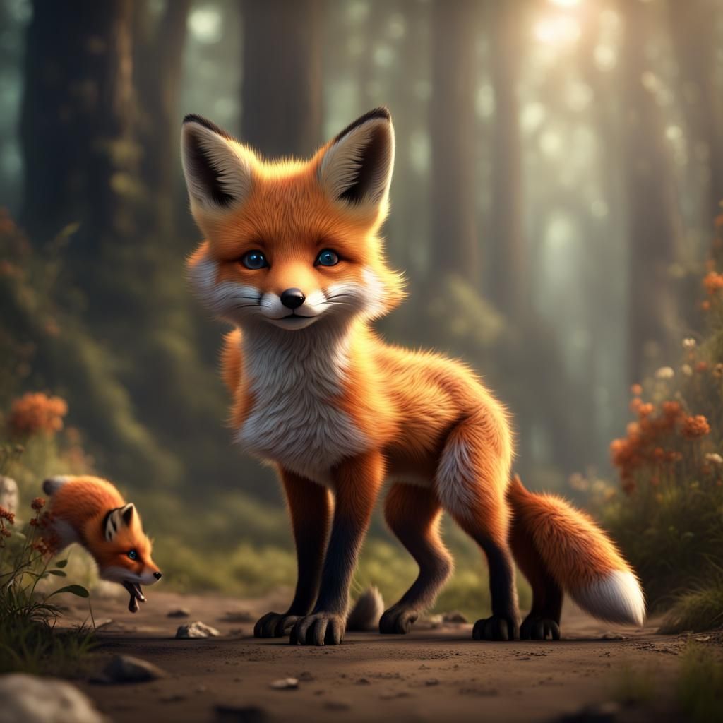 Fox Family in Detailed Fantasy Concept Art