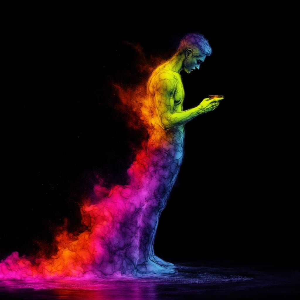 Masculine Dancer in Fluid Motion, Surreal Rainbow Digital Ar...